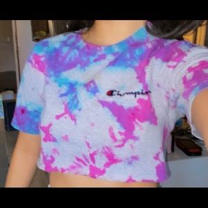 Grey Tye Dye Champion Cropped T- Shirt